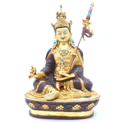 Half Gold Guru Rinpoche Statue with semi-precious stones. Made in Nepal.