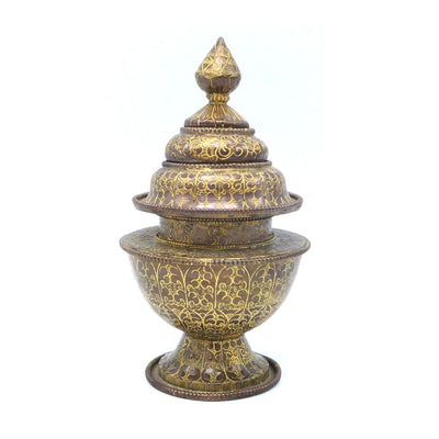 Neshi or neysey rice pot. Antique and gold finish. Made in Nepal.