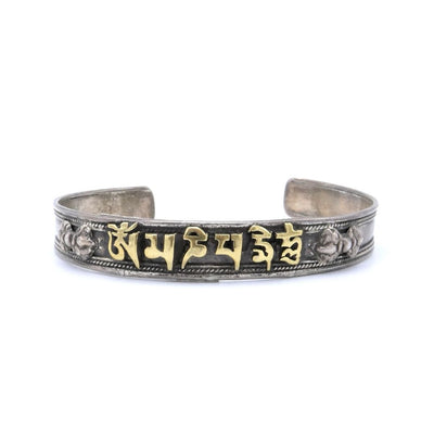 Silver and gold bracelet Om Mani Padme Hum the Mantra of the Buddha of Compassion